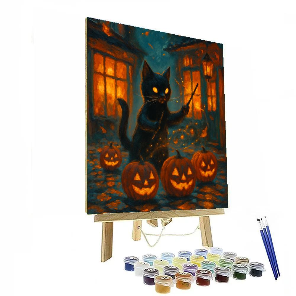 Black Cat Conductor Of The Pumpkin Parade painting number kit