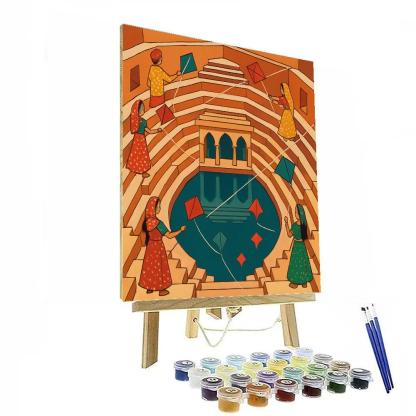 Stepwell Reflections With India Kite Festival paint by color