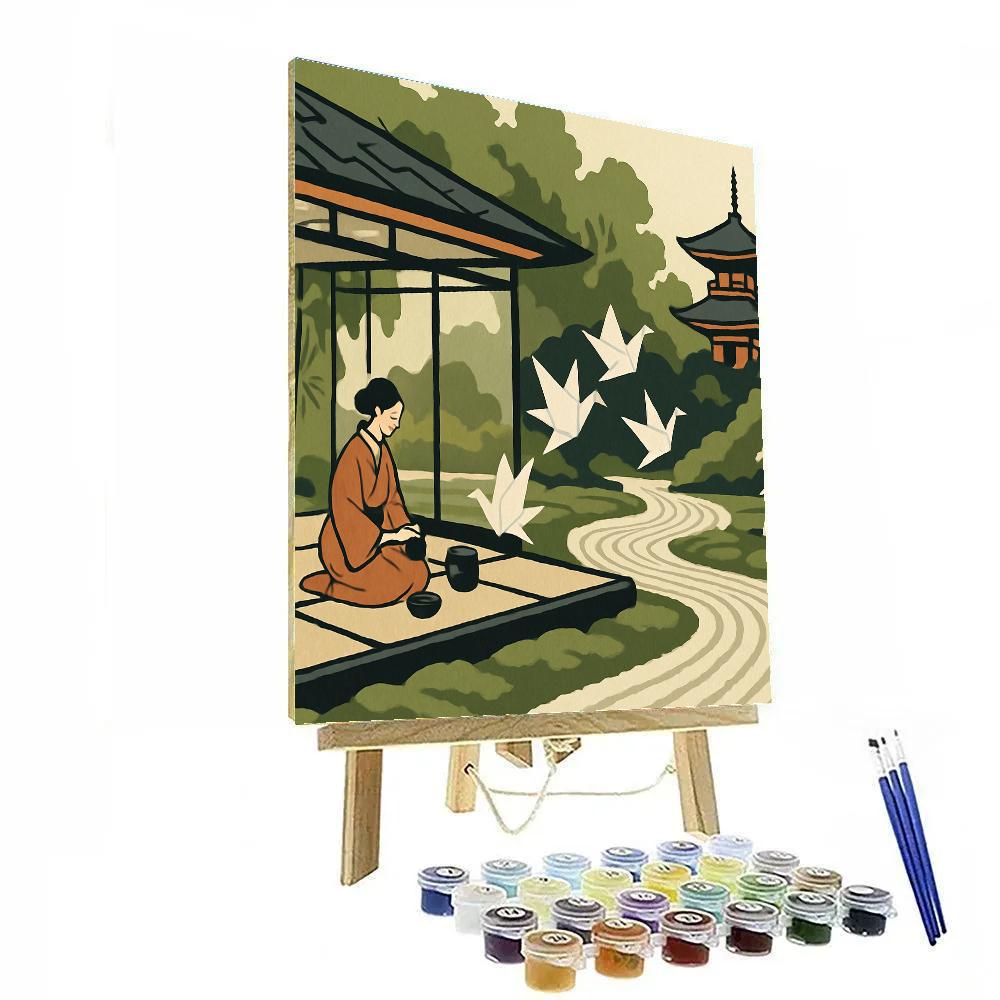 Cranes Over Tea House Japan painting number kit