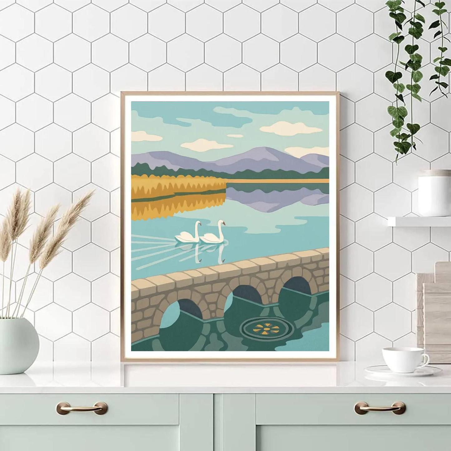 Stone Causeway Overlook With Lake Reflections paint by color