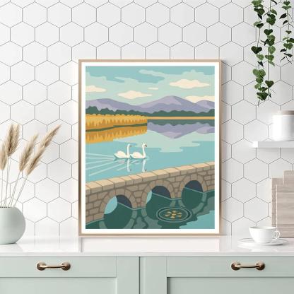 Stone Causeway Overlook With Lake Reflections paint by color