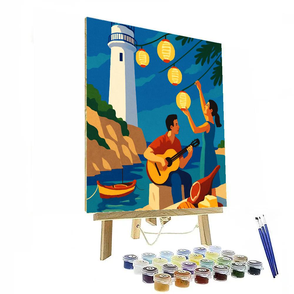 Spain Crafted Lighthouse Fiesta On A Mediterranean Cliff paint by color