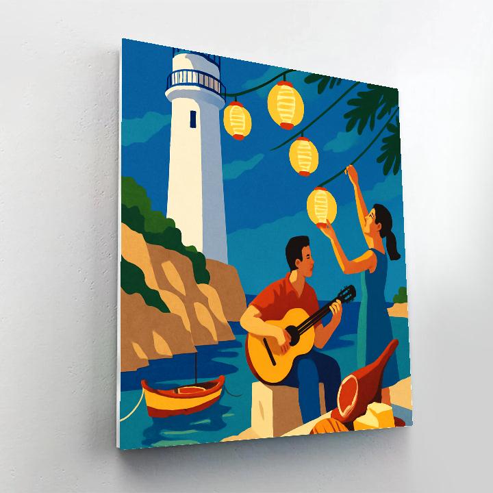 Spain Crafted Lighthouse Fiesta On A Mediterranean Cliff paint by color