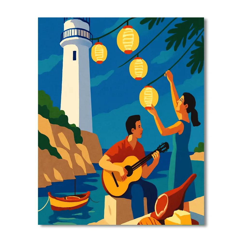 Spain Crafted Lighthouse Fiesta On A Mediterranean Cliff paint by color