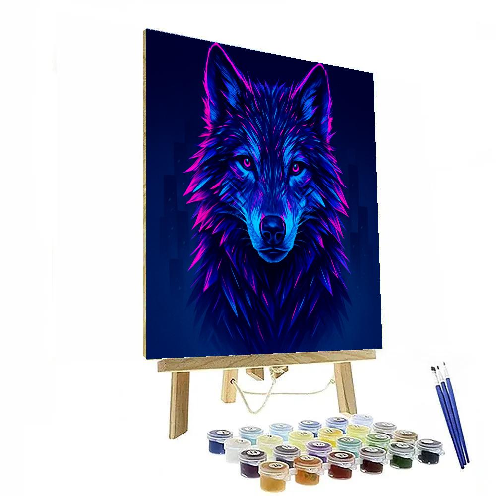 Neon Skyline Wolf Gaze Paint by numbers art