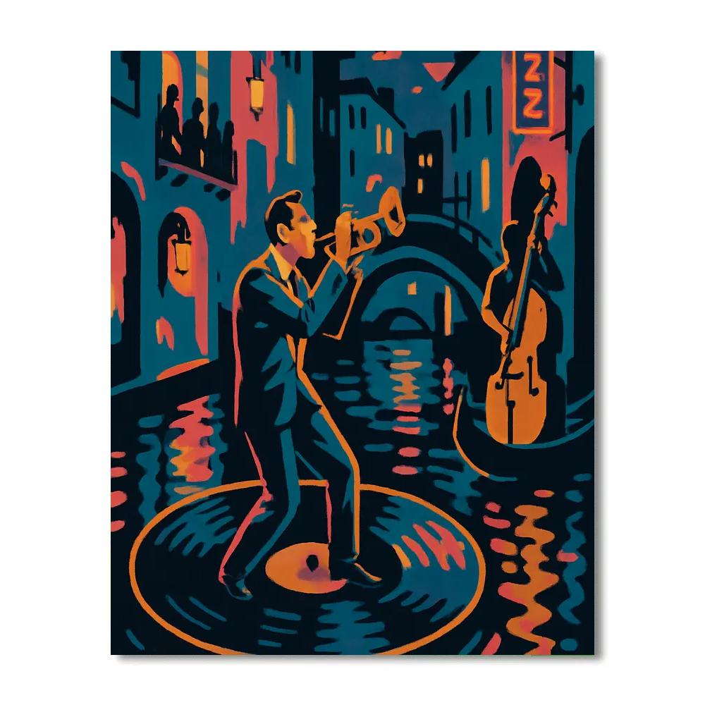 Neon Canal Serenade With Jazz paint by number