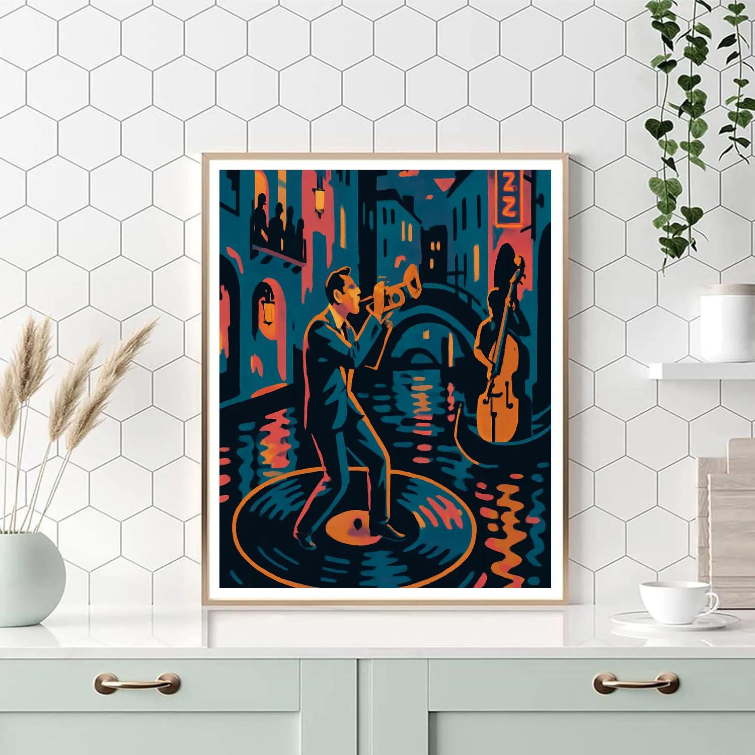 Neon Canal Serenade With Jazz paint by number