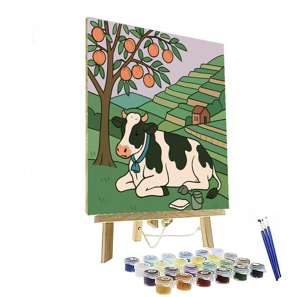 Terraced Orchard With Cow Shade Paint by numbers art