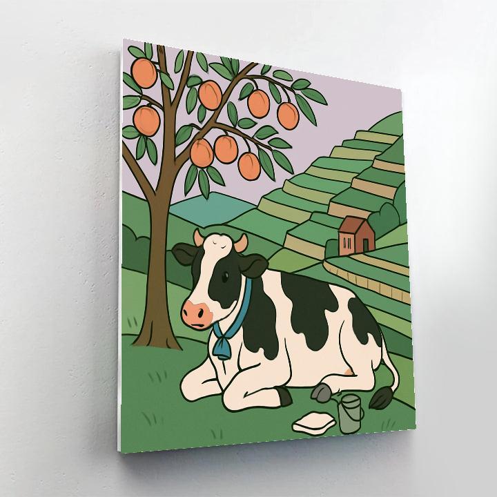 Terraced Orchard With Cow Shade Paint by numbers art