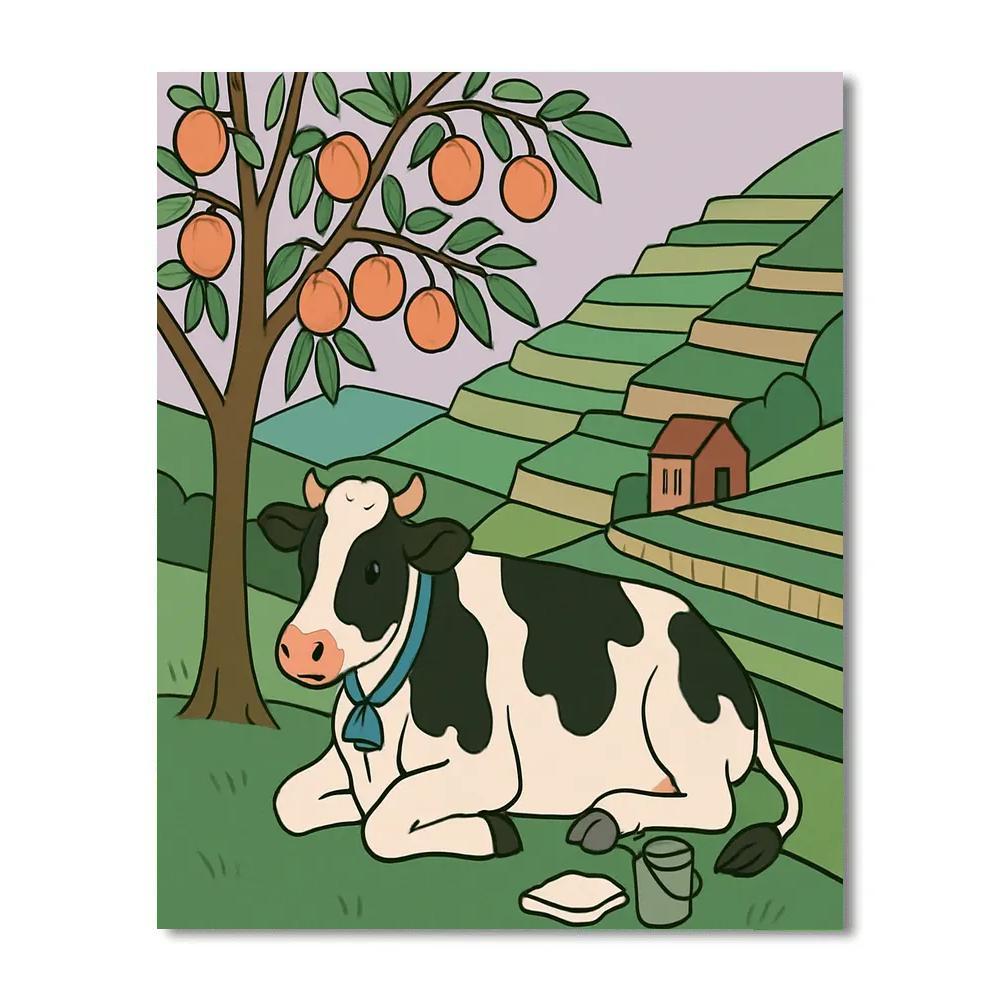 Terraced Orchard With Cow Shade Paint by numbers art
