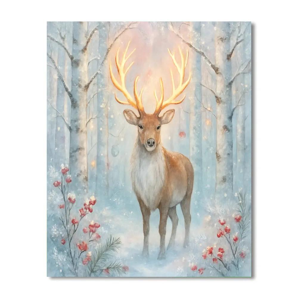 Reindeer Among Crystal Birch Trees painting number kit