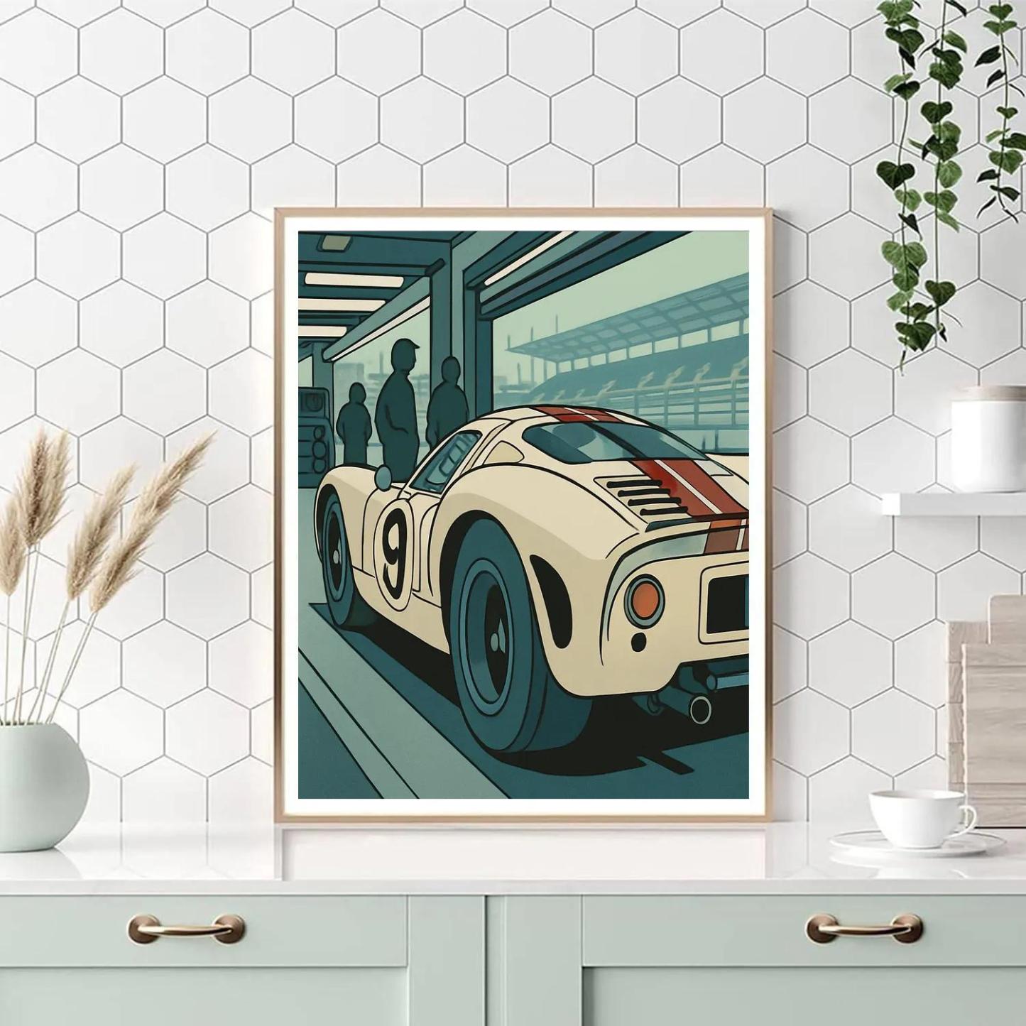 Monochrome Pit Lane Cars paint by number