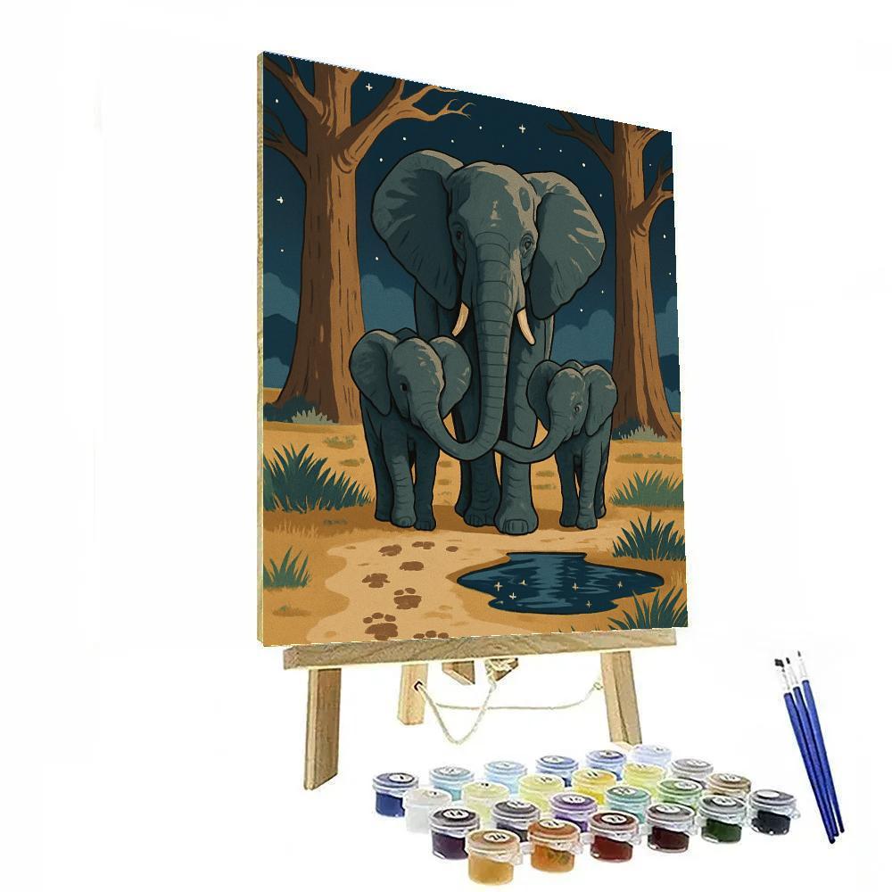Moonlit Baobab Crossing With Elephant Silhouettes DIY paint by numbers