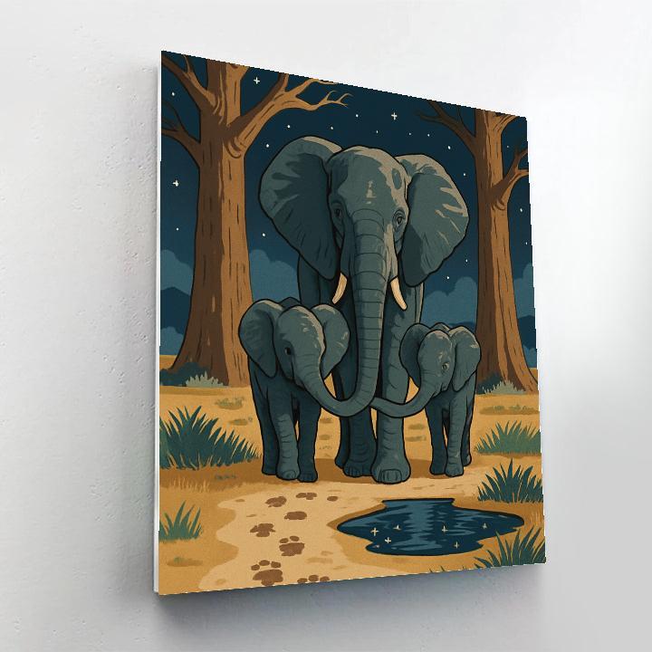 Moonlit Baobab Crossing With Elephant Silhouettes DIY paint by numbers