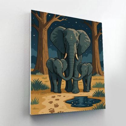 Moonlit Baobab Crossing With Elephant Silhouettes DIY paint by numbers
