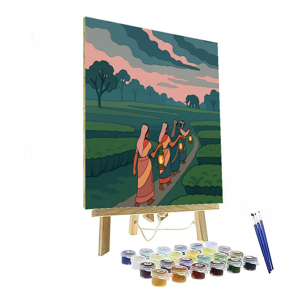 India Monsoon Tea Garden Night Parade paint by number
