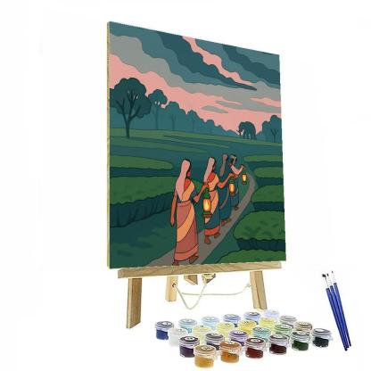 India Monsoon Tea Garden Night Parade paint by number