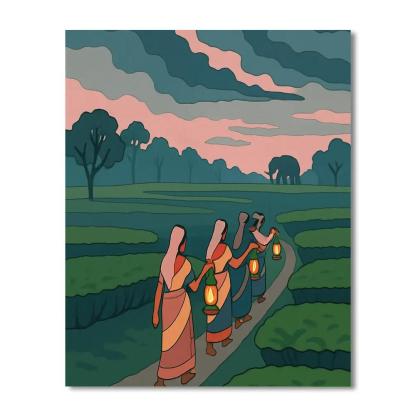 India Monsoon Tea Garden Night Parade paint by number