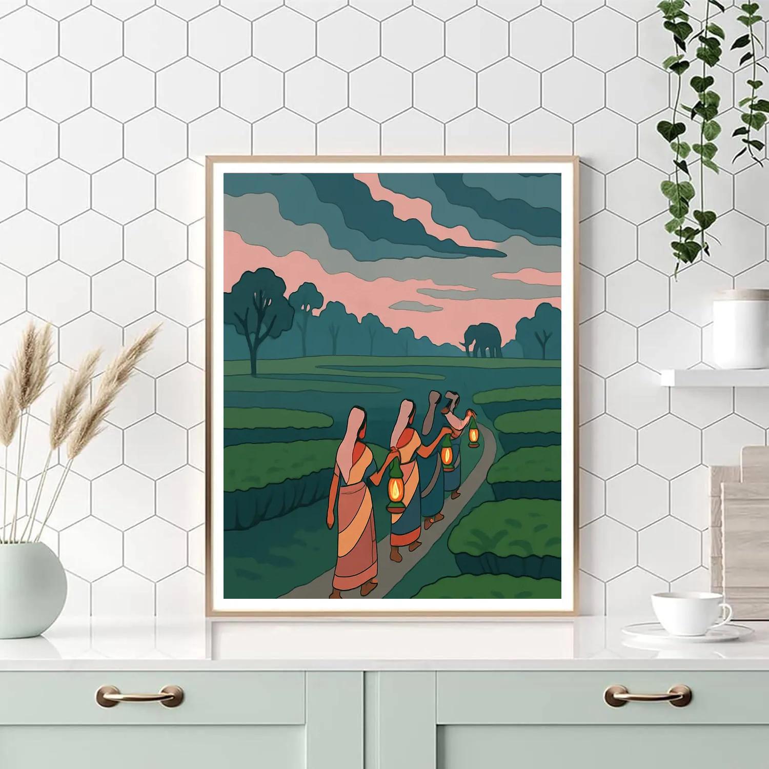 India Monsoon Tea Garden Night Parade paint by number