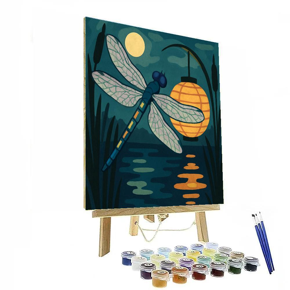 Midnight Marsh Dragonfly Lantern Drift painting number kit
