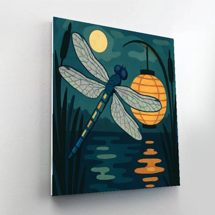 Midnight Marsh Dragonfly Lantern Drift painting number kit