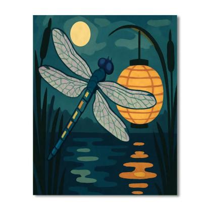 Midnight Marsh Dragonfly Lantern Drift painting number kit