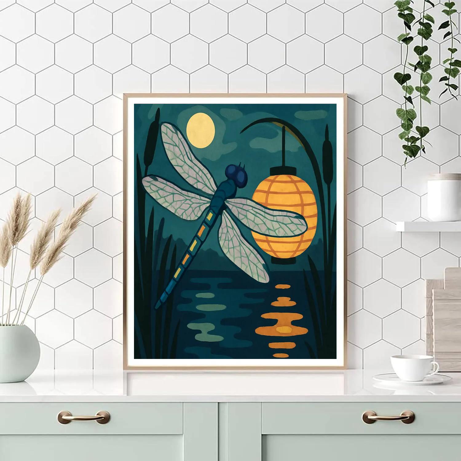 Midnight Marsh Dragonfly Lantern Drift painting number kit