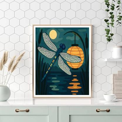 Midnight Marsh Dragonfly Lantern Drift painting number kit