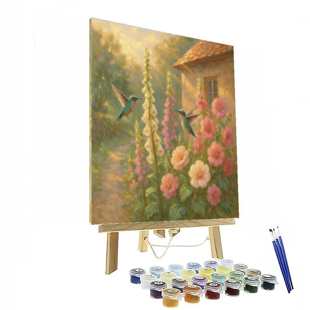Hummingbirds In The Cottage Garden Glow paint by number