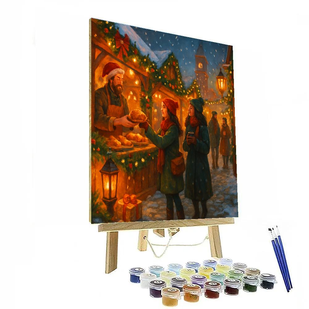 Holiday Market Under Paper Lantern Snow Painting by numbers kit