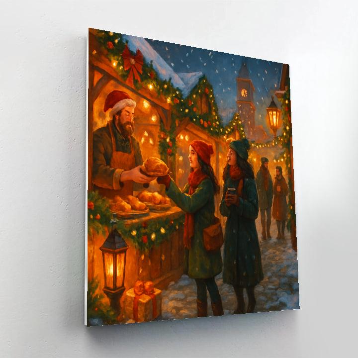 Holiday Market Under Paper Lantern Snow Painting by numbers kit