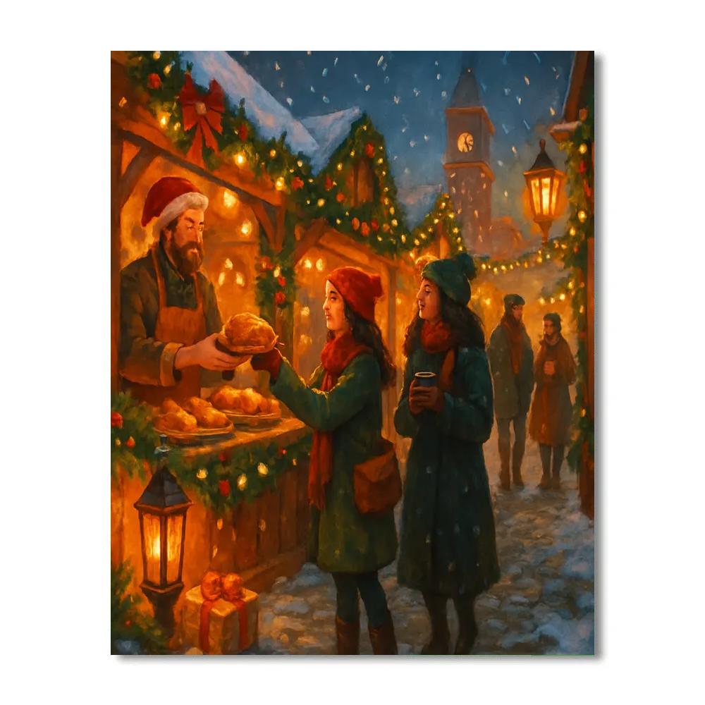 Holiday Market Under Paper Lantern Snow Painting by numbers kit