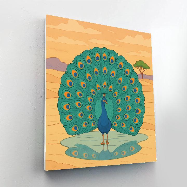 Desert Mirage With Peacock Courtship painting number kit