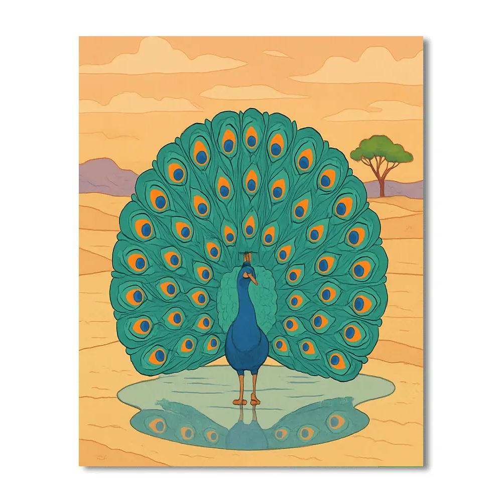 Desert Mirage With Peacock Courtship painting number kit