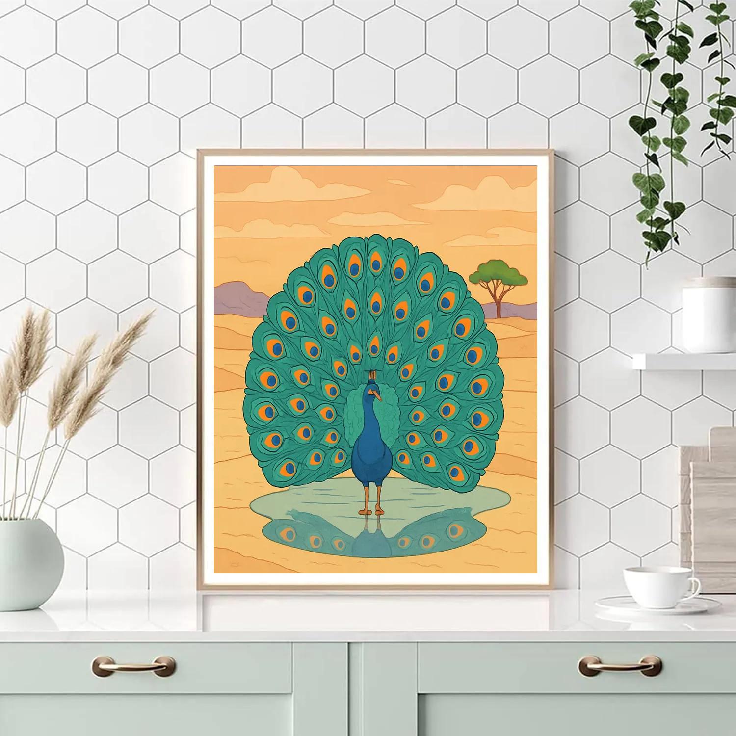 Desert Mirage With Peacock Courtship painting number kit