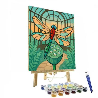 Glasswing Pavilion With Dragonfly Focus Numbered painting kits
