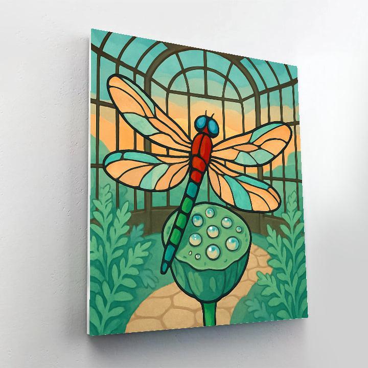 Glasswing Pavilion With Dragonfly Focus Numbered painting kits