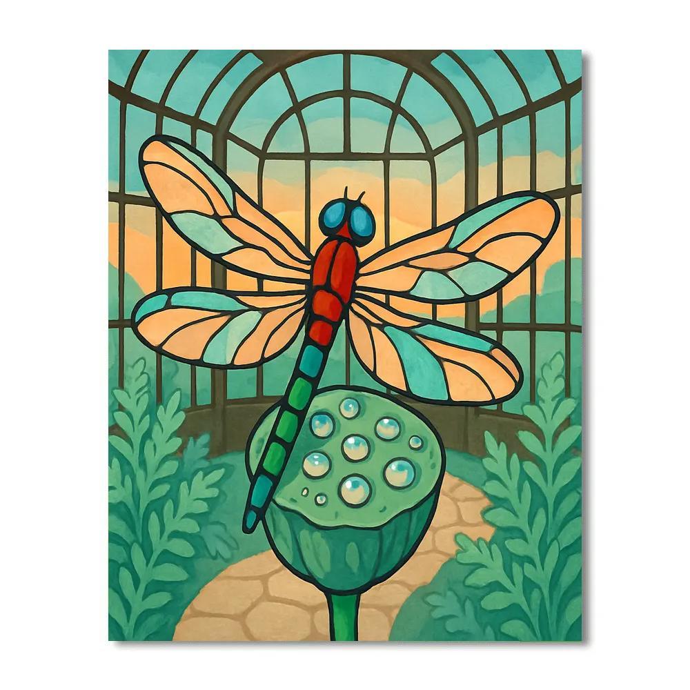 Glasswing Pavilion With Dragonfly Focus Numbered painting kits