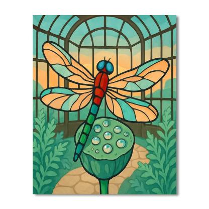 Glasswing Pavilion With Dragonfly Focus Numbered painting kits