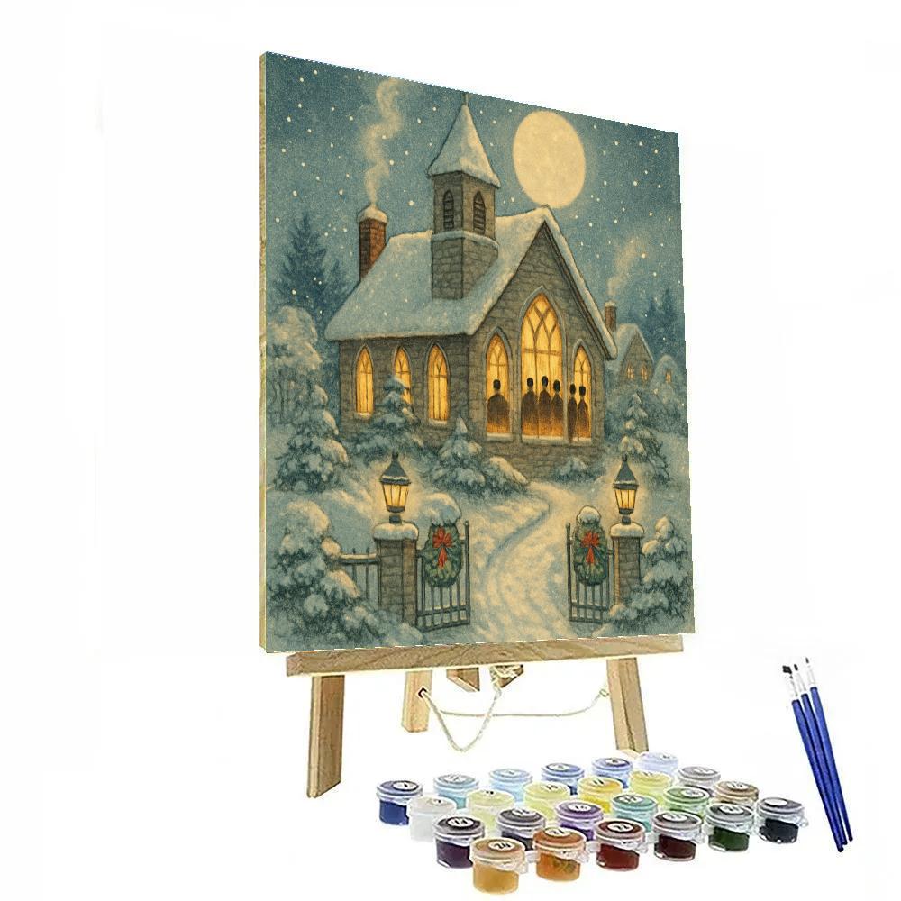 Moonlit Church With Candlelit Windows DIY paint by numbers