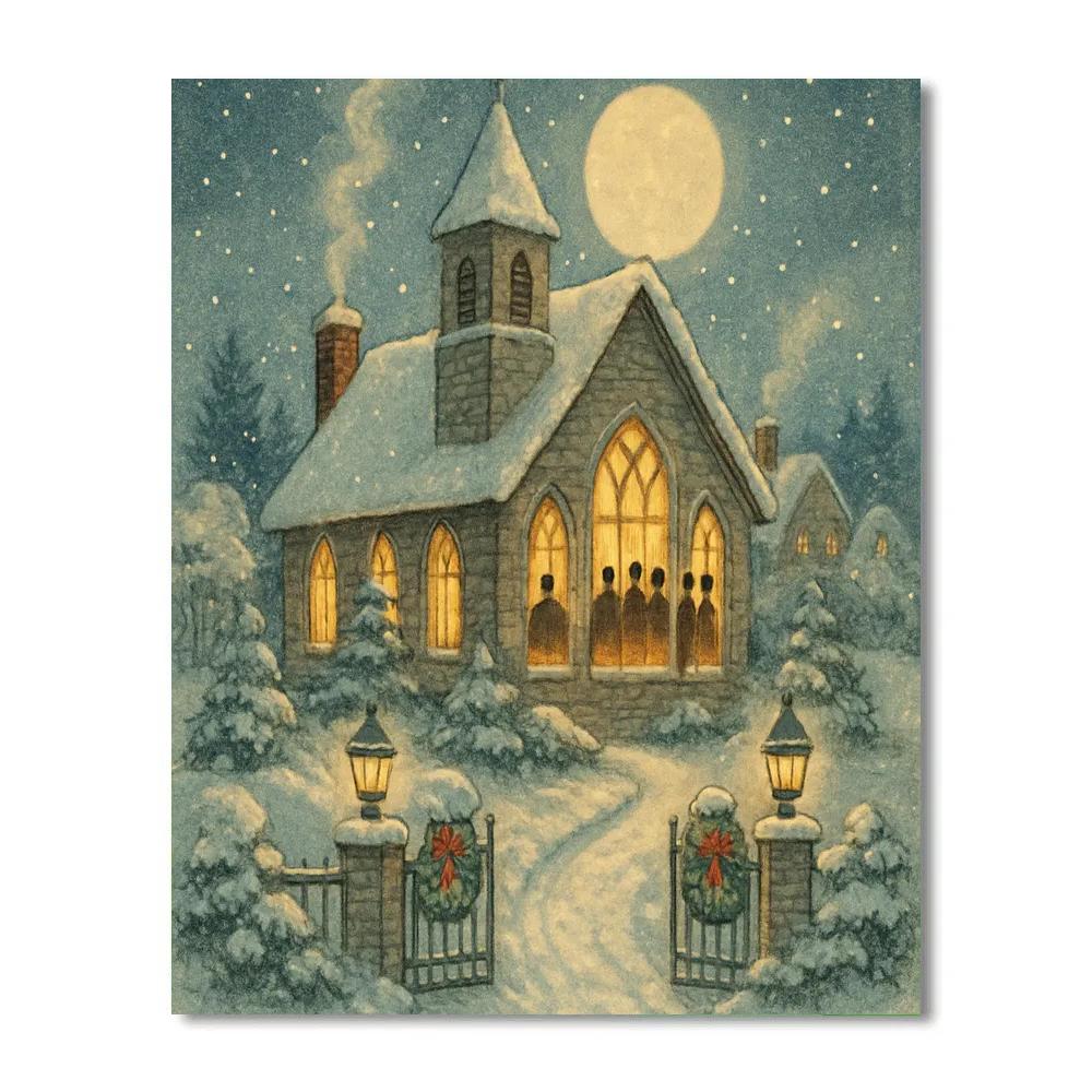 Moonlit Church With Candlelit Windows DIY paint by numbers