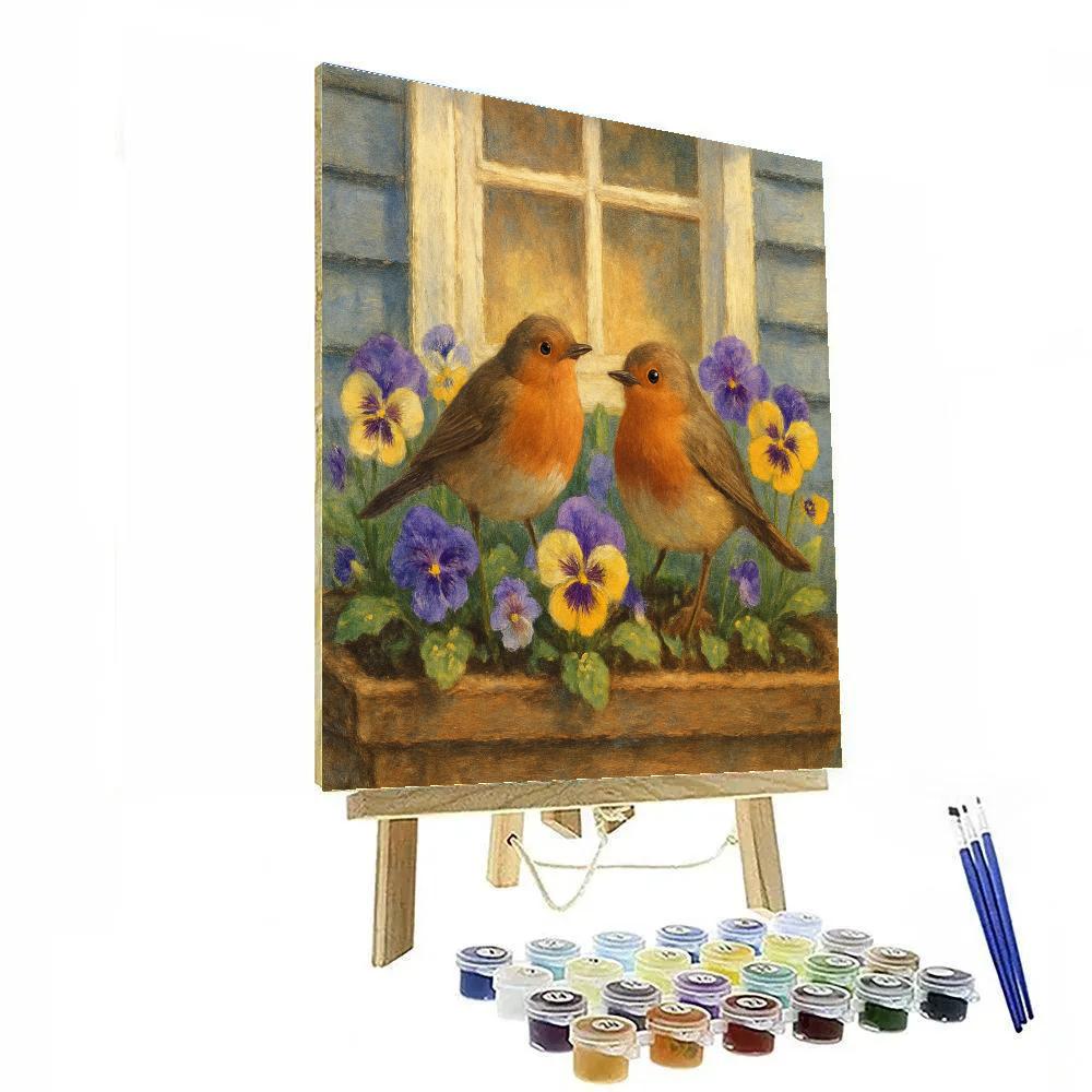 Robins In The Early Spring Window Box paint by number