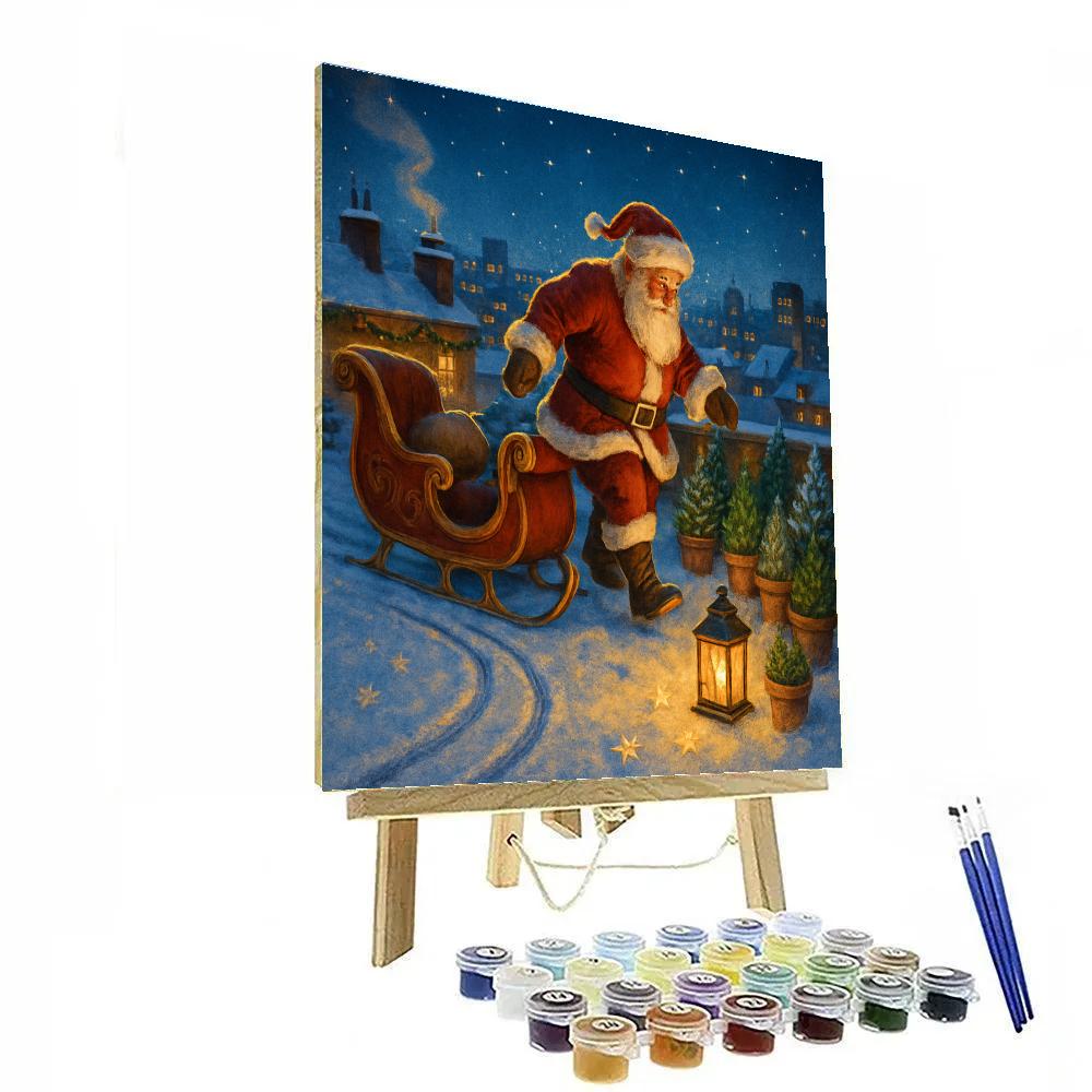 Santa Landing On A Rooftop Garden paint by color