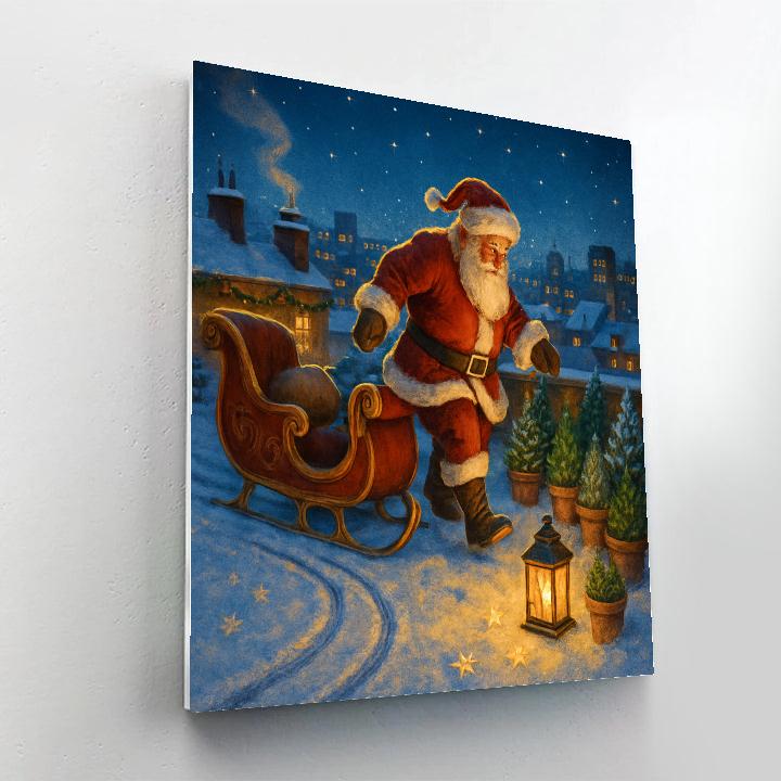 Santa Landing On A Rooftop Garden paint by color
