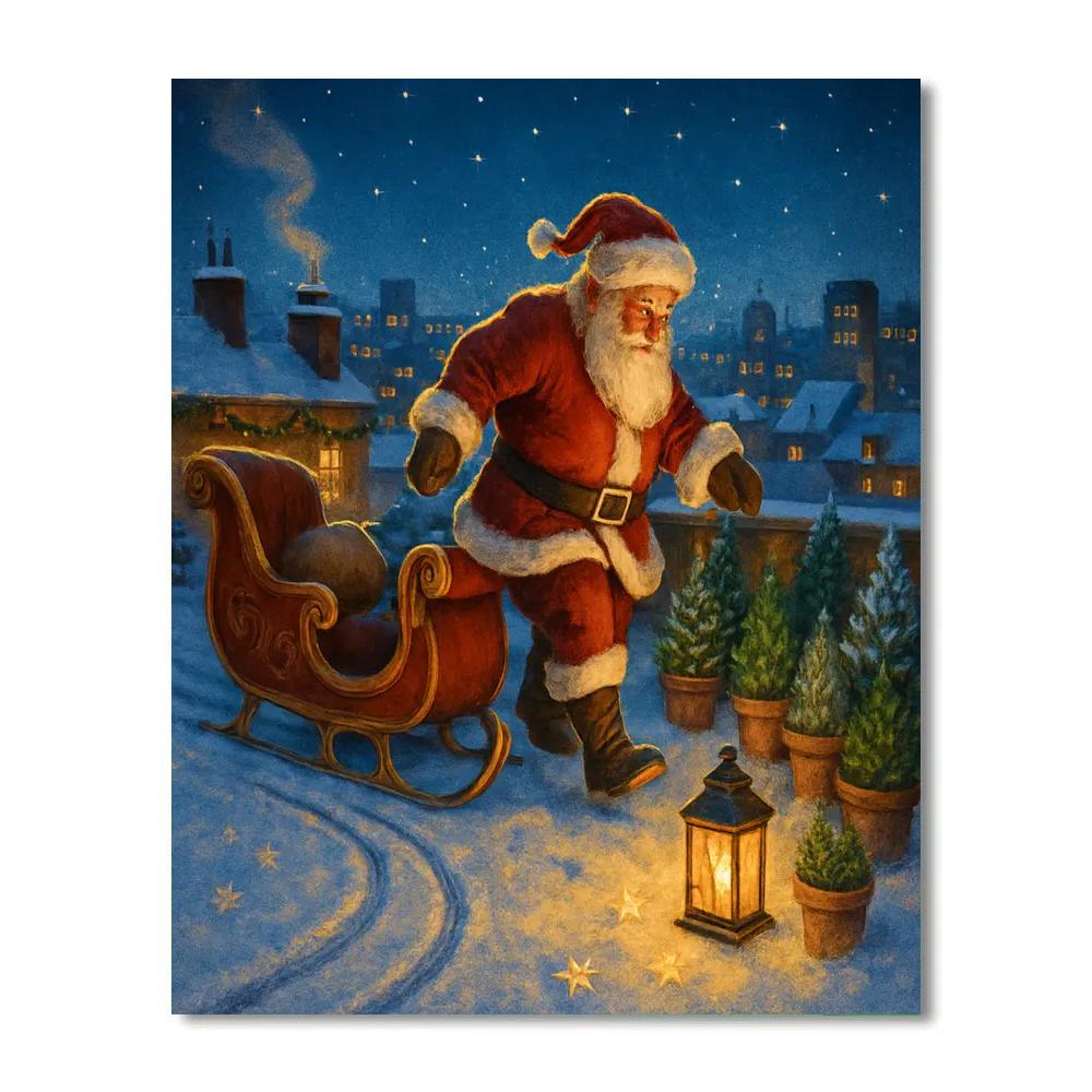 Santa Landing On A Rooftop Garden paint by color