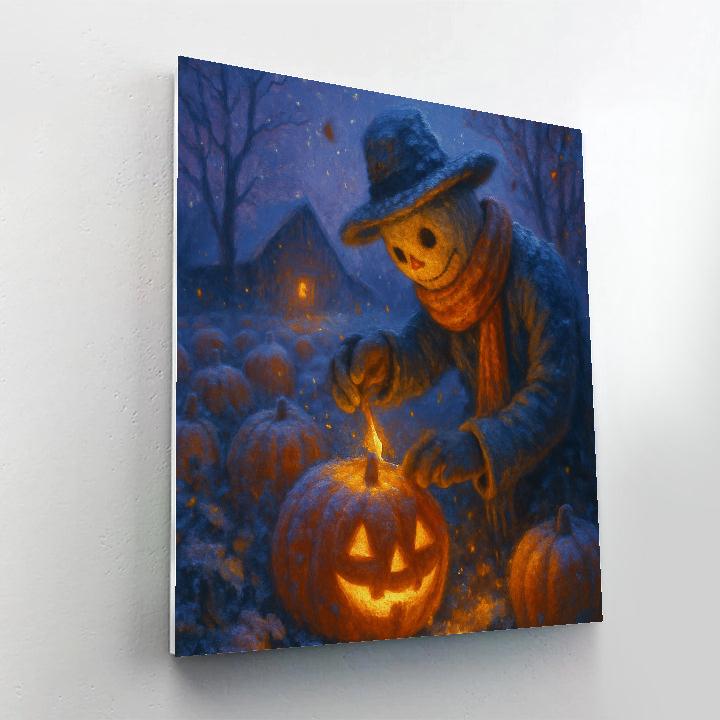 The Snowy Pumpkin Patch First Frost Night Numbered painting kits