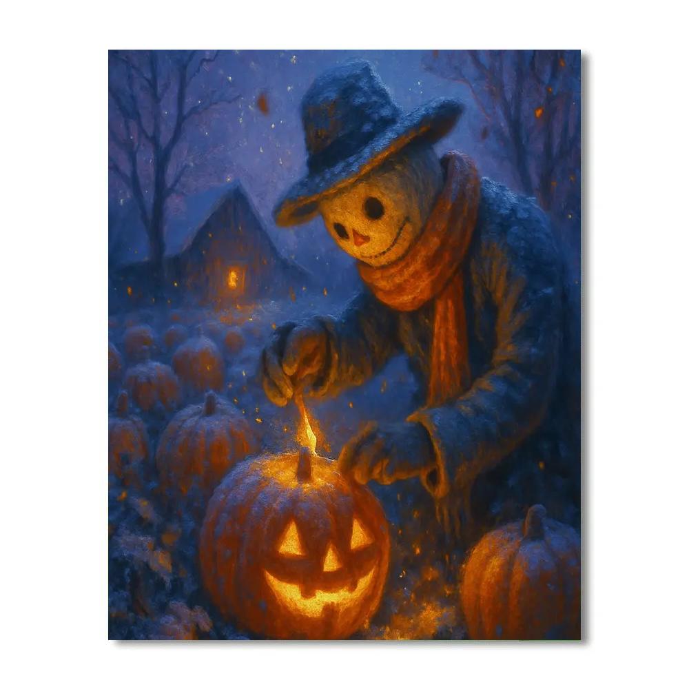 The Snowy Pumpkin Patch First Frost Night Numbered painting kits