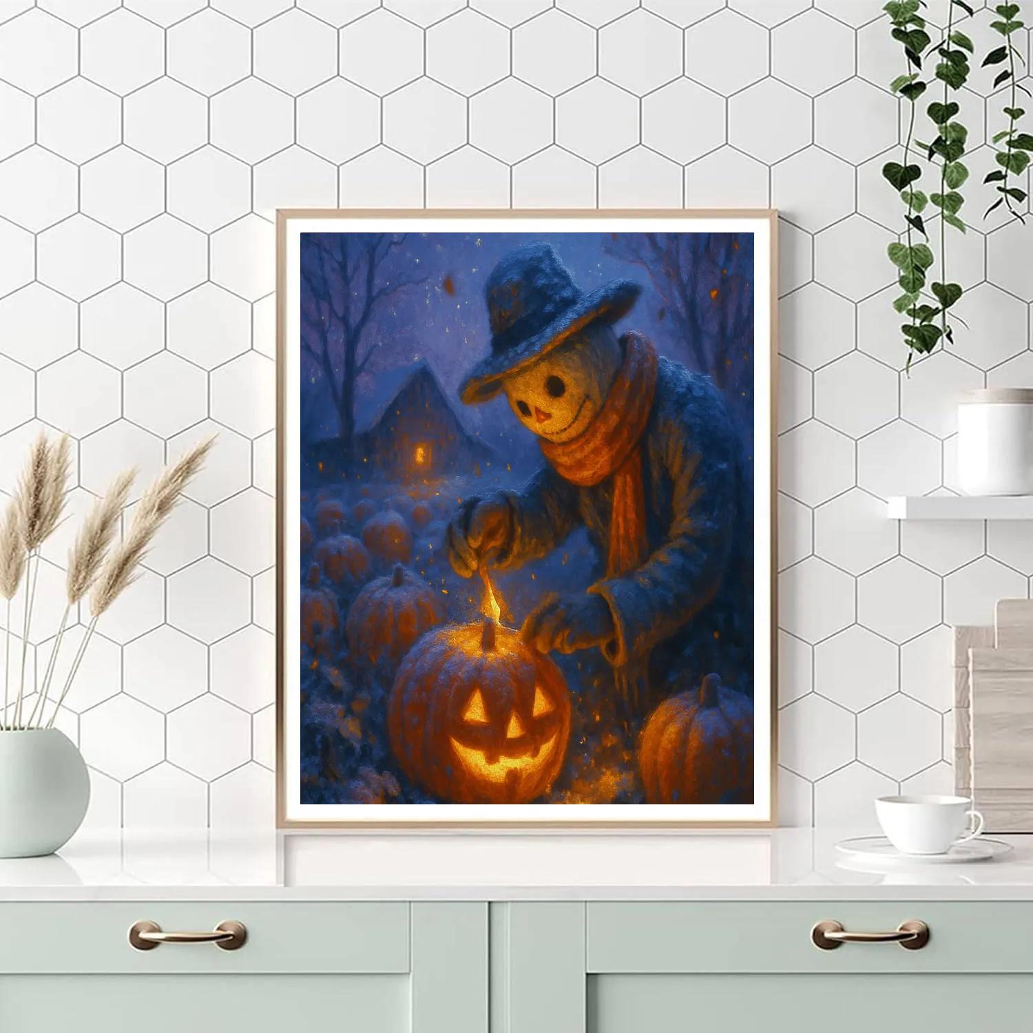 The Snowy Pumpkin Patch First Frost Night Numbered painting kits