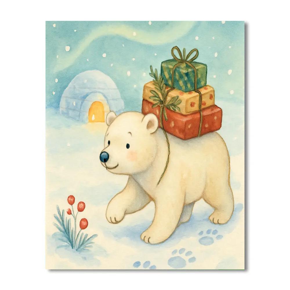 Polar Bear And Pine Gift Trail Paint by numbers art