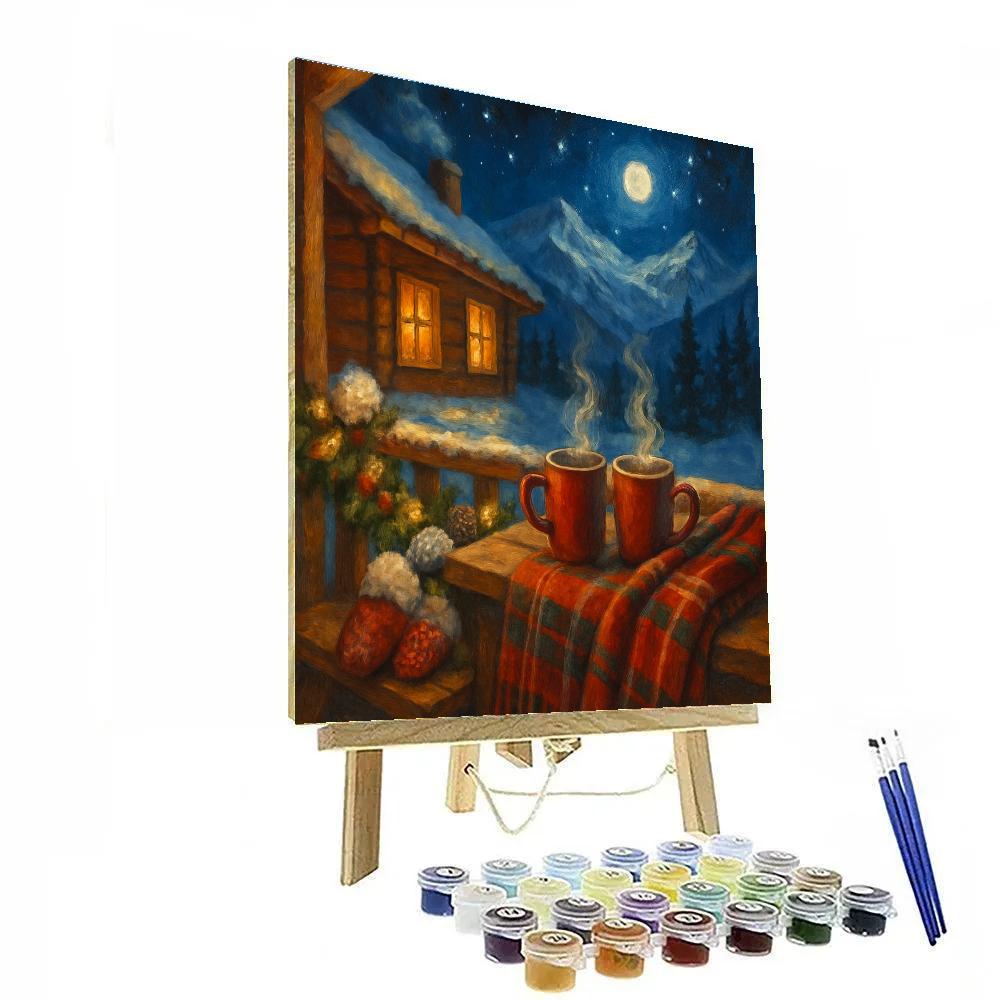Starlit Mountain Lodge Hot Cocoa Moment paint by numbers